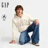 盖璞（GAP）男女装2025秋季新款LOGO仿羊羔绒宽松连帽衫卫衣美版 米色 S 美码  M亚洲码175/92A