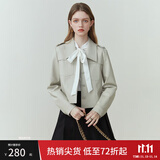 范思蓝恩23FS11208 美拉德穿搭短款皮衣外套女新款夹克 米灰色 XS