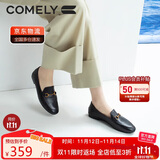 康莉（COMELY）乐福鞋女羊皮平底一脚蹬单鞋舒适通勤百搭小皮鞋秋季女鞋 黑色 37