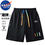 NASA MARVEL短裤男夏季五分裤休闲中裤运动弹力宽松潮流情侣款 黑色 XL