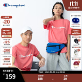 Champion夏季经典款印花草写LOGO圆领休闲运动T恤无性别冠军短袖男女情侣 粉红色(偏薄） L