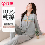芬腾睡衣女100%棉防静电2025年秋季新品长袖费尔岛女士家居服软棉棉