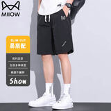 猫人短裤男夏季休闲宽松中裤透气运动薄款沙滩裤五分裤 黑色 2XL