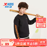 特步童装儿童卫衣中大童男童女童套头卫衣休闲舒适运动卫衣上衣 纯正黑/明火橙（加绒） 140 cm