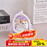 亦趣会叫仿真提篮猫咪毛绒玩具篮子猫玩偶花篮猫女孩儿童生日礼物 吊篮紫色(带花边)黄头猫带叫声