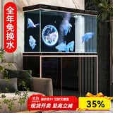 森森（SUNSUN）鱼缸水族箱含鱼缸过滤器灯大型金鱼缸 黑色 时尚款0.6米长34.6cm宽底滤 带棉+滤材
