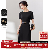 尚都比拉设计感拼接连衣裙夏季高级感气质百褶裙小个子中长裙子 雅黑色 M