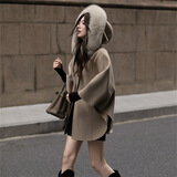 傲列25秋冬新魔女斗篷披肩双面羊绒大衣女可拆卸狐狸毛领毛呢皮草外套 灰咖色 M