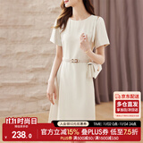 尚都比拉设计感拼接连衣裙夏季高级感气质百褶裙小个子中长裙子 杏色 XL