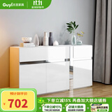 古宜 餐边柜 储物柜简约钢化玻璃餐边柜厨房茶水柜收纳柜客厅餐边柜 白色烤漆桌面【1.5米】