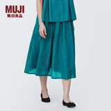 无印良品（MUJI）女式强捻抽褶裙长半身裙纱裙薄荷曼波风纯棉全棉裙子女装半裙 绿色 XL 165/74A