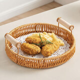 几物森林 藤编茶点盘野餐中式点心盘油炸盘果盘零食盘干果盘小吃盘水果盘