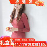 猫惑修身恒温无痕保暖内衣女士美体v领蕾丝薄款加绒加厚打底秋衣秋裤 酒红色加绒上衣【不含裤子】 均码 【适合80-135斤】