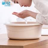 茶花 塑料洗脸盆30cm 1个装大号洗菜盆洗脚盆洗衣服通用盆子 米色*
