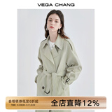 VEGA CHANG风衣女中长款2025秋季知识分子大衣小个子英伦风外套 豆沙绿 M