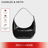 CHARLES&KEITH复古柔软新月包腋下包斜挎包生日礼物CK2-40782526 Noir黑色 中包