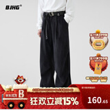 BJHG不计后果秋季美式伞兵工装长裤男潮牌肌理感宽松直筒运动休闲裤子 炭黑色 M