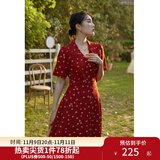 独束大码女装法式小翻领连衣裙女夏季新款遮肉显瘦雪纺裙子 红色(dy) 3XL （尺码：5）