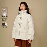茵曼羊羔毛领牛角扣厚羽绒服2026冬女装新款短面包服外套浅米杏XL