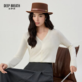 深呼吸DEEP BREATH女装可机洗纯羊毛针织开衫女A400298 白 S (2)