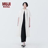 无印良品（MUJI）女式 凉感 平纹立领短袖连衣裙 裙子长裙衬衫裙开衫外搭纯棉 白色 L (165/88A)
