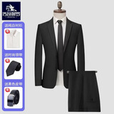 传奇保罗西服套装男三件套修身商务西装职业正装套装男新郎伴郎结婚礼服 黑色西装三件套+【大礼包】 3XL 【125-140】
