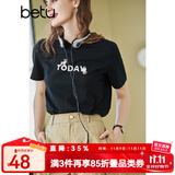 betu百图女装春装新款宽松韩版卡通印花短袖T恤ins潮JD2102T08 黑色 XS