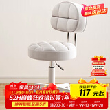卓博凳子吧台椅升降椅美容凳滑轮凳转椅圆凳靠背椅子BTY03米白