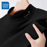 真维斯（Jeanswest）长袖t恤打底衫女装秋冬季新款双面绒上衣服立领保暖衣纯色内搭女 黑色 小幸运笑脸棕_K_左领角 XL