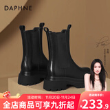 达芙妮官方马丁靴女加绒2025秋冬爆款烟筒靴子女英伦风中筒切尔西女靴 黑色（中筒-6cm跟高） 37