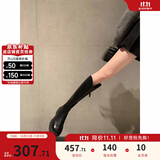 苏茵茵【蒋依依同款】女靴V口长筒靴粗跟高筒骑士靴加绒靴子女长靴冬季 黑色（单里） 37