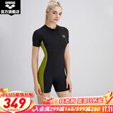 阿瑞娜（arena）女士泳衣连体泳衣女显瘦遮肚女保守防晒潜水专业泳衣温泉游泳衣 黑色-(LCN4221W)半袖平角泳衣 L