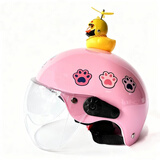淮夏儿童头盔3C安全帽男孩女孩3-16岁可爱宝宝小孩学生电动车头盔四季 粉色猫咪7-16岁-+小黄鸭 均码