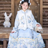 九能女童汉服秋冬款国风2025新古装儿童马面裙加绒加厚拜年服演出套装 白色2件套加厚加绒 160 cm