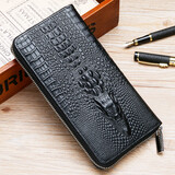 卡帝乐鳄鱼男士钱包头层牛皮夹鳄鱼纹长款多功能拉链卡包礼物送男友