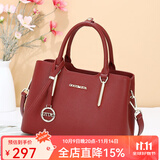 古缇蒂亚生日礼物女士包包头层牛皮女包斜挎手提包大容量真皮通勤包托特包 牛皮珊瑚红