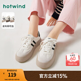 热风（Hotwind）商场同款经典复古德训鞋通勤百搭女鞋运动透气舒适厚底板鞋小白鞋 88米黑 (布面H14W3315) 39 (245mm)
