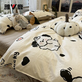 雅鹿家纺南通床上四件套床单被套罩非全棉纯棉学生宿舍儿童卡通床品三 淘气狗咖-k（柔软亲肤透气） 1.8米 床单款 四件套(被套180*220)