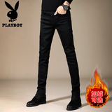花花公子（PLAYBOY）加绒牛仔裤男秋冬款新款潮流韩版时尚直筒小脚裤百搭休闲保暖长裤 X-3071HH902黑色 34