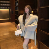 傲列摩卡少女2025秋冬双面羊绒大衣女中长款毛呢外套狐狸毛皮草海军领 燕麦色(羊毛＋真狐狸毛) S 体重85-115斤