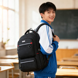 Edison高中生书包大容量初中大学生反光双肩包旅行背包 K052-6G黑色