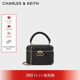 CHARLES&KEITH菱格链条盒子小方手提包斜挎包包女包生日礼物CK6-80781893 Black黑色 XS