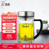 希诺（HEENOOR）抗菌玻璃杯双层高档办公水杯男2025新款带手柄泡茶杯子XN-9321KT