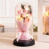 餐将军 玫瑰花束玻璃罩小夜灯桌面摆件结婚纪念日生日礼物送女友老婆