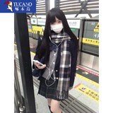 啄木鸟氛围感格子围巾女秋冬款学生韩版百搭加厚披肩jk毛线保暖日系围脖 大航海家围巾