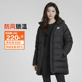 耐克NIKE女冬季长款连帽羽绒服 运动防寒外套 面包服DQ6874-010黑M
