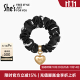 She's茜子发饰心形发圈大肠圈头花头绳马尾皮筋绑头发绳头饰生日礼物女 印花黑G1（配件升级款）