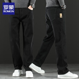 罗蒙2025新款春秋高端灰色牛仔裤男士冬款宽松直筒阔腿弹力休闲长裤子 黑色 33 腰围2尺6 适合150斤左右