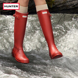 HUNTER雨靴户外露营女鞋惠灵顿经典英伦防水防滑骑士靴女长筒女靴高筒靴 哑光军红色/MLR 39