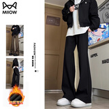 猫人裤子男秋季冬装美式高街cleanfit西裤款加绒加厚休闲直筒微喇裤 K53黑色 XL （建议135-150斤）